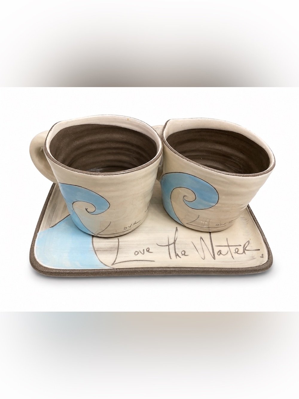Love the Water Ceramic Cup & Tray Set in Blue and Cream